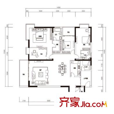 首地容御户型图02户型 4室2厅2卫1厨