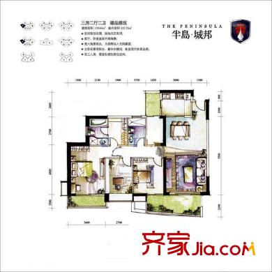 半岛城邦二期 三室二厅二卫 户型图
