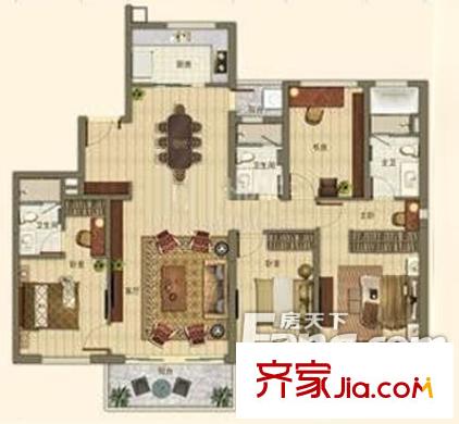 万科第五园户型图四房两厅两卫面积约144平方米 4室2厅2卫1厨