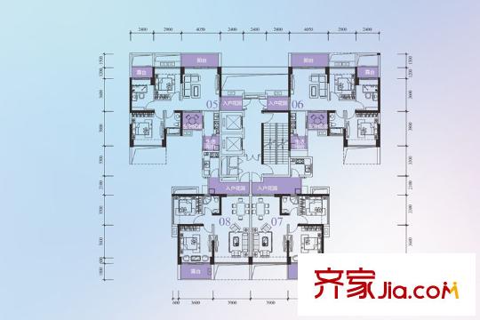 鹏达摩尔城户型图B座七-二十九层厅数标准层 3室2厅2卫1厨