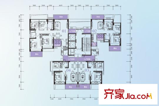 鹏达摩尔城户型图A座七-二十九层偶数标准层 3室2厅2卫1厨