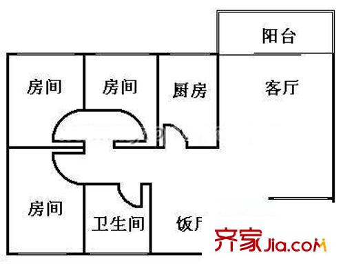 前海金岸户型图3房2厅1卫 3室2厅1卫1厨
