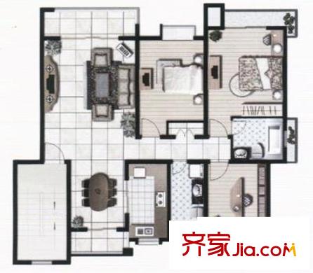 新亚洲花园户型图三房二厅二卫一厨 3室2厅2卫1厨