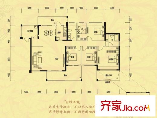 卓弘高尔夫雅苑6号楼C户型 4室2厅2卫1厨