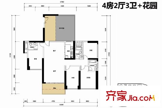 博林天瑞8栋B户型 4室2厅3卫1厨