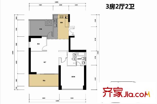 博林天瑞6栋C户型 3室2厅2卫1厨