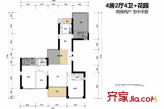 博林天瑞4栋B户型/7栋 4室2厅4卫1厨