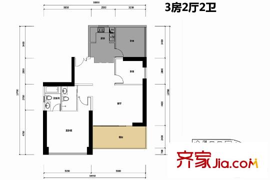 博林天瑞6栋B户型 3室2厅2卫1厨