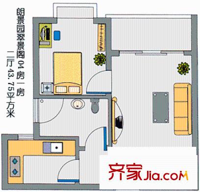 朗景园户型图1室2厅1卫1厨