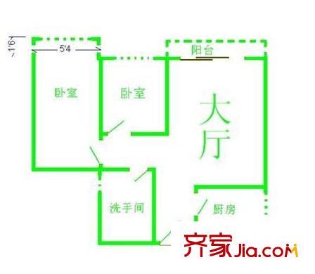 布吉中心花园户型图2房1厅户型图 2室1厅1卫1厨