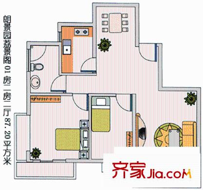 朗景园户型图2室2厅1卫1厨