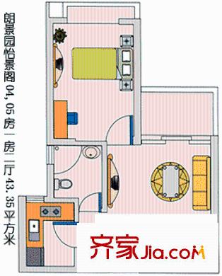朗景园户型图1室2厅1卫1厨
