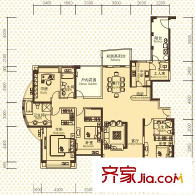 阳光天健城户型图8、9栋01、02户型-偶数层 5室2厅3卫