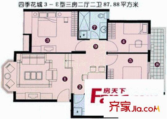 深圳 万科四季花城 户型图3室