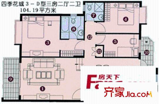 深圳 万科四季花城 户型图3室