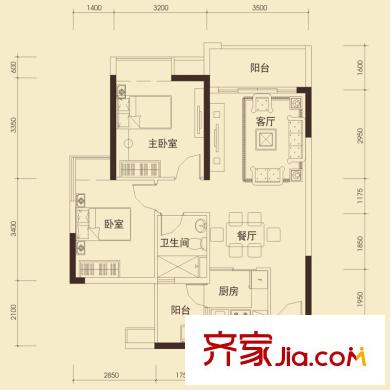 怡龙枫景园户型图B1户型(3-6栋04、05号) 2室2厅1卫1厨