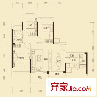 怡龙枫景园户型图C3户型(3-6栋03号) 3室2厅1卫1厨