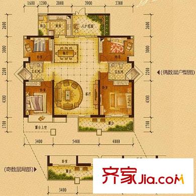 依云伴山户型图峰景 4室2厅2卫1厨