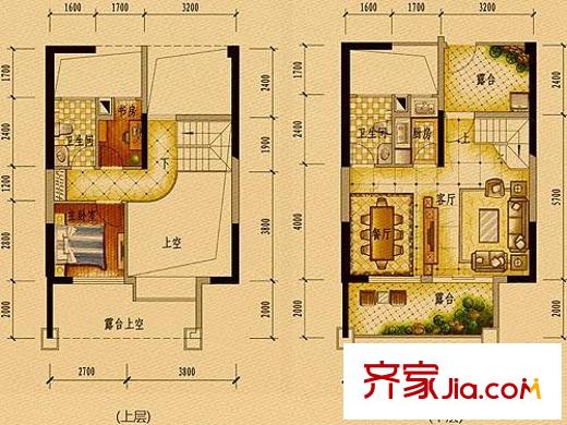 依云伴山户型图瞰山复式02 2室2厅2卫1厨