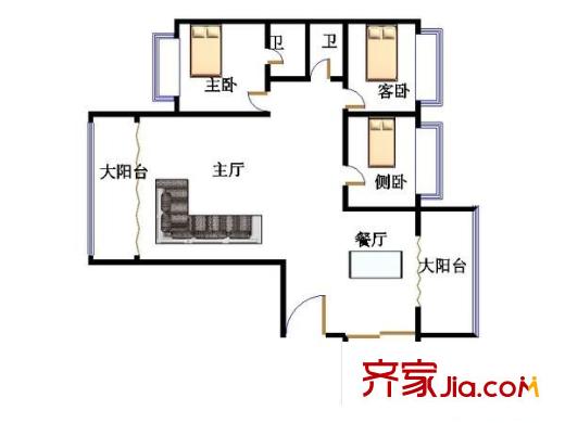 中海怡翠山庄3室 户型图