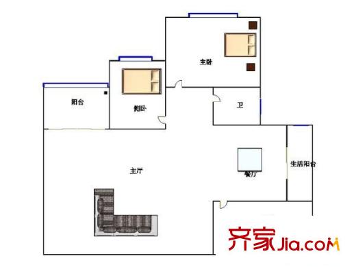 中海怡翠山庄 2室 户型图