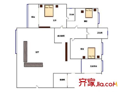 中海怡翠山庄 3室 户型图