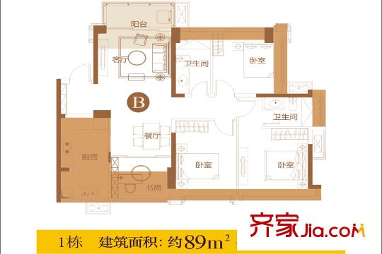 德润荣君府1栋B户型 4室2厅2卫1厨