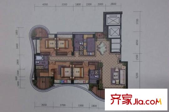 万豪掬月半山D1户型图 4室2厅3卫1厨