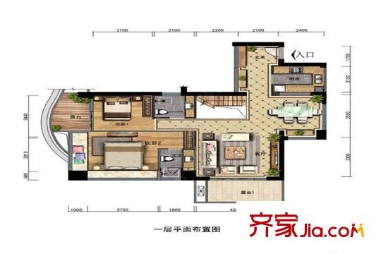 万豪掬月半山A3F一层户型图 5室2厅3卫1厨