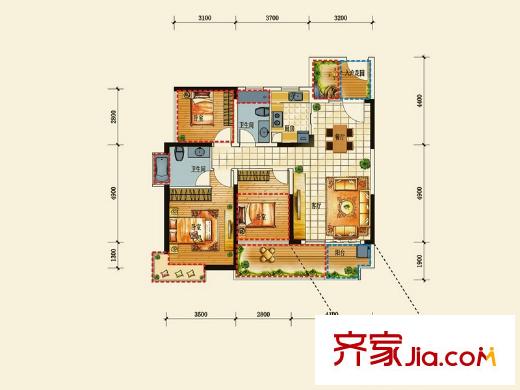 深房传麒尚林1栋03/04户型 3室2厅2卫1厨