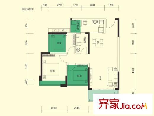 尚水天成5栋A座02/03/04/05户型 3室2厅1卫