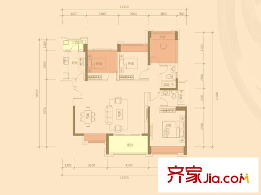 大族河山2座02户型 4室2厅2卫1厨