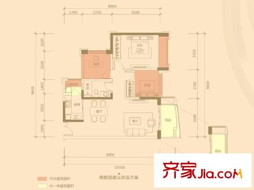 大族河山1座02 03 8座02户型 3室2厅1卫1厨