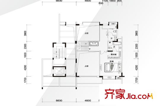 星河时代花园户型图叠墅II户型4层平面图 3室2厅1卫1厨