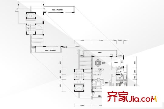 星河时代花园户型图叠墅III户型5层平面图 3室2厅1卫1厨