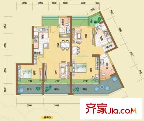 振业峦山谷户型图阳光空间(1) 1室2厅1卫