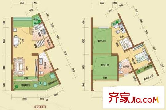 振业峦山谷户型图果岭复式(4) 2室2厅2卫