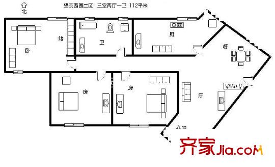 望京西园二区户型图户型图 3室2厅1卫1厨