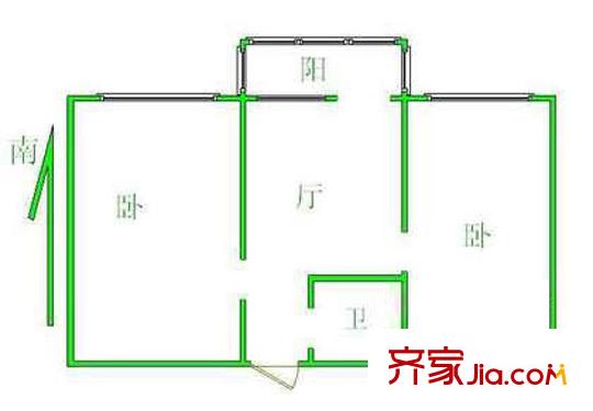 团结湖中路南三条户型图户型图 2室1厅1卫1厨