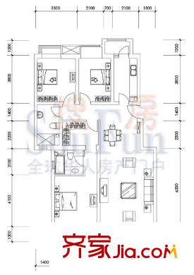 珠江御景户型图7、19号楼户型 3室2厅2卫1厨
