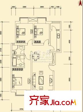 珠江御景户型图日出印象户型 3室2厅2卫1厨