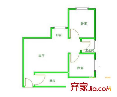 建茗苑户型图2室 户型图 2室1厅1卫1厨