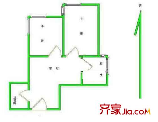 四方景园五区户型图2室户型图 2室1厅1卫1厨