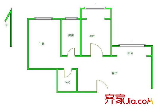 四方景园五区户型图2室户型图 2室1厅1卫1厨