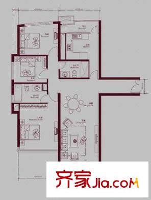 新城国际公寓二期户型图户型图 3室1厅2卫1厨