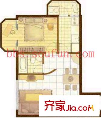 亮马水晶户型图户型图 1室2厅1卫1厨