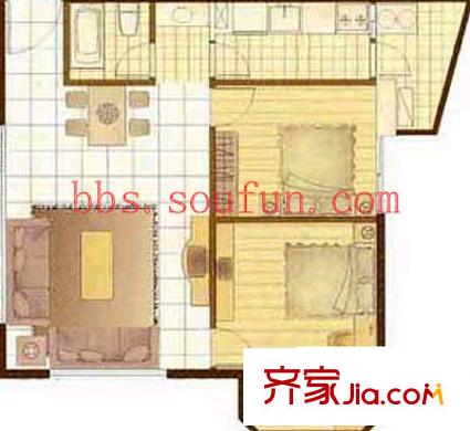 亮马水晶户型图户型图 2室2厅1卫1厨