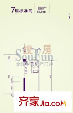 新金山户型图7层标准间户型图 1室1卫