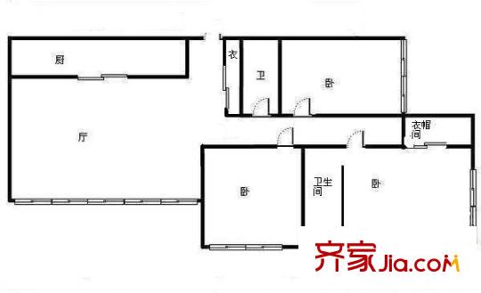 朝外MEN户型图户型图 3室2厅2卫1厨