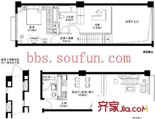 朝外MEN户型图公寓跃层 2室2厅2卫1厨